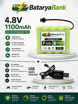 4.8V 1100mAh Oyuncak Araba Pili Siyah Soket + USB 4.8V Şarj Cihazı 250mAh Seti - 1