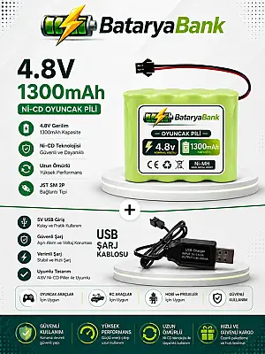 4.8V 1300mAh Oyuncak Araba Pili Siyah Soket + USB Şarj Cihazı | RC Araç Batarya Seti - 1