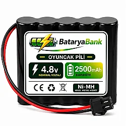 4.8V 2500mAh Oyuncak Pili Siyah Soket | Şarj Edilebilir Ni-MH Batarya - BataryaBank