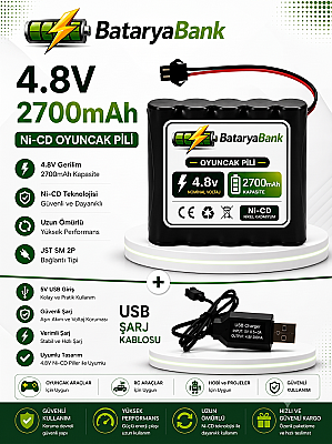 4.8V 2700mAh Oyuncak Pili Siyah Soket + USB Şarj Cihazı - 1