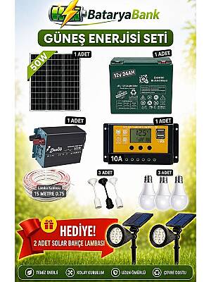 50W Güneş Enerjisi Seti + 2 Adet Güneş Enerjili Bahçe Lambası HEDİYE - 1