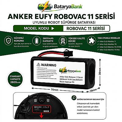 Anker Eufy RoboVac 11 Serisi Uyumlu Robot Süpürge Bataryası 14.4V 2600mAh Li-ion Şarj Edilebilir Pil (11 / 11S / 11S Max / T2108) - 1