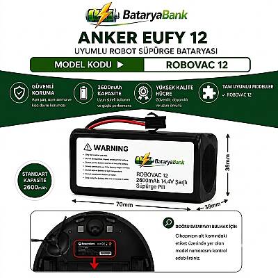 Anker Eufy RoboVac 12 Uyumlu Robot Süpürge Bataryası 14.4V 2600mAh Li-ion Şarj Edilebilir Pil - 1