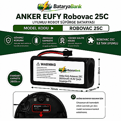 Anker Eufy RoboVac 25C Uyumlu Robot Süpürge Bataryası 14.4V 2600mAh Li-ion Şarj Edilebilir Pil - 1