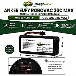 Anker Eufy RoboVac 30C Max Uyumlu Robot Süpürge Bataryası 14.4V 2600mAh Li-ion Şarj Edilebilir Pil - BataryaBank