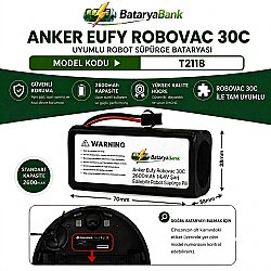 Anker Eufy RoboVac 30C (T2118) Uyumlu Robot Süpürge Bataryası 14.4V 2600mAh Li-ion Şarj Edilebilir Pil - BataryaBank