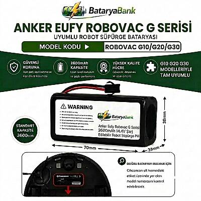 Anker Eufy RoboVac G Serisi (G10 / G20 / G30) Uyumlu Robot Süpürge Bataryası 14.4V 2600mAh Li-ion Şarj Edilebilir Pil - 1