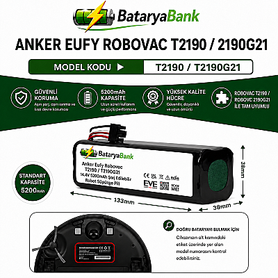 Anker Eufy RoboVac T2190 / T2190G21 Uyumlu Robot Süpürge Bataryası 14.4V 5200mAh Li-ion Yüksek Performanslı Pil - 1