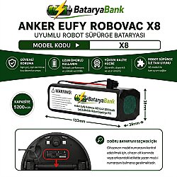 Anker Eufy RoboVac X8 Uyumlu Robot Süpürge Bataryası 14.4V 5200mAh Li-ion Yüksek Performanslı Pil - BataryaBank