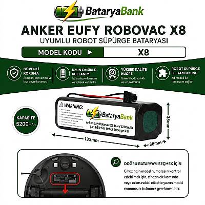 Anker Eufy RoboVac X8 Uyumlu Robot Süpürge Bataryası 14.4V 5200mAh Li-ion Yüksek Performanslı Pil - 1