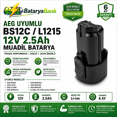 BataryaBank AEG BS12C / L1215 Uyumlu 12V 2.5Ah Li-ion Muadil Matkap Bataryası - 1
