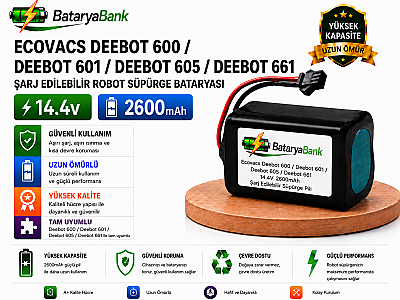 BataryaBank Ecovacs Deebot 600 / Deebot 601 / Deebot 605 / Deebot 661 Uyumlu Robot Süpürge Bataryası 14.4V 2600mAh Li-ion Şarj Edilebilir Pil - 1