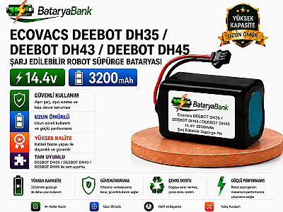 BataryaBank Ecovacs Deebot DH35 / Deebot DH43 / Deebot DH45 Uyumlu Robot Süpürge Bataryası 14.4V 3200mAh Li-ion Şarj Edilebilir Pil - 1