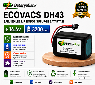 BataryaBank Ecovacs DH43 Uyumlu Robot Süpürge Bataryası 14.4V 3200mAh Li-ion Şarj Edilebilir Pil - 1