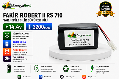 BataryaBank Fakir Robert II RS 710 Uyumlu Şarj Edilebilir Süpürge Pili 14.4V 3200mAh Li-ion Batarya - 1