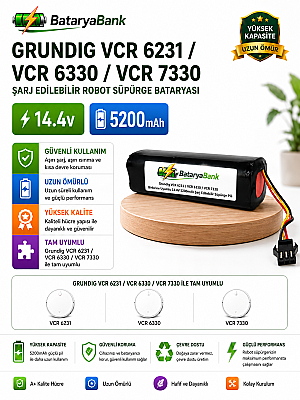 BataryaBank Grundig VCR 6231 / VCR 6330 / VCR 7330 Uyumlu Robot Süpürge Bataryası 14.4V 5200mAh Li-ion Pil - 1