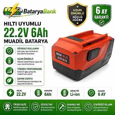 BataryaBank Hilti B22 Uyumlu 22.2V 6Ah Li-ion Muadil Matkap Bataryası - 1