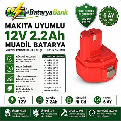 BataryaBank Makita 12V 2.2Ah 2200mAh Ni-Cd Muadil Matkap Bataryası - 1