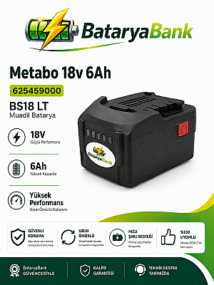BataryaBank Metabo 625459000 BS18 LT Uyumlu 18V 6Ah Muadil Matkap Bataryası - 1