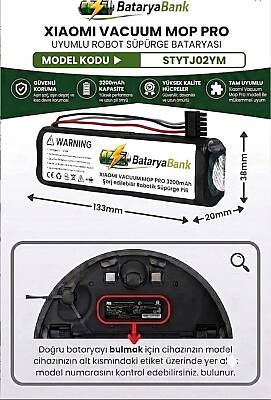 BataryaBank Mi Robot Vacuum Mop Pro (STYTJ02YM) Uyumlu Robot Süpürge Bataryası 14.4V 3200mAh Li-ion Yedek Pil - 1