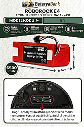 BataryaBank Roborock E4 Uyumlu Robot Süpürge Bataryası 14.4V 6500mAh Li-ion Yüksek Kapasiteli Yedek Pil - BataryaBank