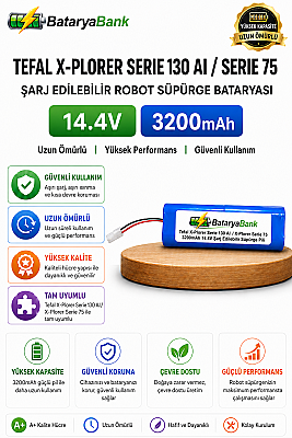 BataryaBank Tefal X-Plorer Serie 130 AI / X-Plorer Serie 75 Uyumlu Robot Süpürge Bataryası 14.4V 3200mAh Li-ion - 1