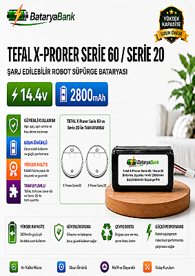 BataryaBank Tefal X-Plorer Serie 60 / Serie 20 Uyumlu Robot Süpürge Bataryası 14.4V 2800mAh Li-ion - 1