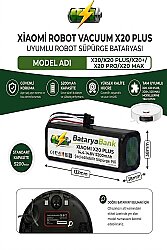 BataryaBank Xiaomi Robot Vacuum X20 Plus / X20 / X20+ / X20 Pro / X20 Max Uyumlu Robot Süpürge Bataryası 14.4-14.8V 5200mAh Li-ion Yedek Pil - BataryaBank