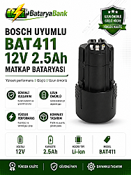 Bosch BAT414 GBA12V3.0 BAT411 BAT411A için 10.8V 12V 2.5Ah Matkap Bataryası - BataryaBank