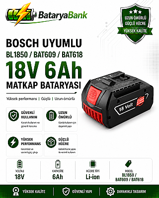 Bosch BL1850,Bat609,Bat618 18v 6ah Muadil Batarya - 1
