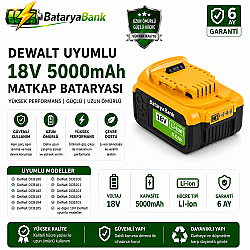 Dewalt 18V 5Ah Uyumlu Matkap Bataryası – Li-ion Akü - BataryaBank