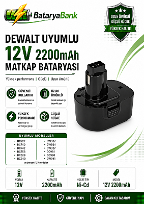 Dewalt Uyumlu 12V 2200mAh Ni-Cd Şarjlı Matkap Bataryası - BataryaBank - 1