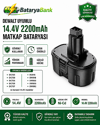 Dewalt Uyumlu 14.4V 2200mAh Ni-Cd Şarjlı Matkap Bataryası - BataryaBank - 1