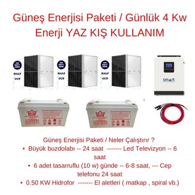 Güneş Enerjisi Paketi / Günlük 4 Kw Enerji YAZ KIŞ KULLANIM - TNL