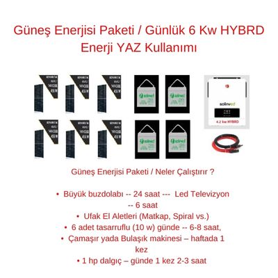 Güneş Enerjisi Paketi / Günlük 6 Kw HYBRD Enerji YAZ Kullanımı - TNL
