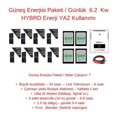 Güneş Enerjisi Paketi / Günlük 6.2 Kw HYBRD Enerji YAZ Kullanımı - TNL