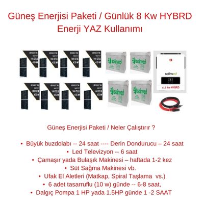 Güneş Enerjisi Paketi / Günlük 8 Kw HYBRD Enerji YAZ Kullanımı - TNL