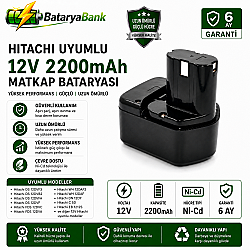 Hitachi Uyumlu 12V 2200mAh Ni-Cd Şarjlı Matkap Bataryası - BataryaBank - Hitachi