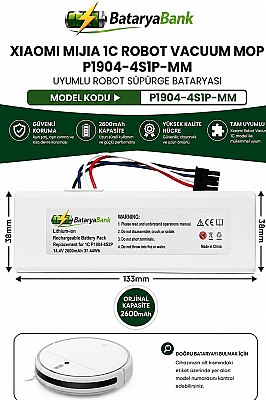 Mi Mijia 1C Robot Vacuum Mop P1904-4S1P-MM Uyumlu 14.4V 2600mAh Li-ion Robot Süpürge Bataryası - 1