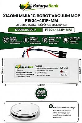 Mi Mijia 1C Robot Vacuum Mop P1904-4S1P-MM Uyumlu Batarya 14.4V 5200mAh Li-ion Yüksek Kapasiteli Pil - 1