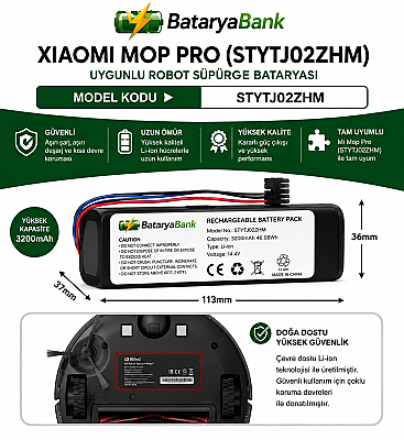 Mi Mijia Robot Vacuum Mop Pro STYTJ02ZHM Uyumlu Batarya 14.4V 3200mAh Li-ion Robot Süpürge Pili - 1