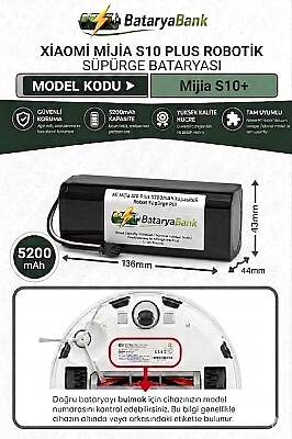 Mi Mijia S10 Plus Robot Süpürge Bataryası 14.4V 5200mAh Li-ion Yüksek Kapasiteli Uyumlu Pil/Batarya - 1