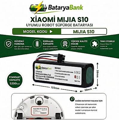 Mi Mijia S10 Robot Süpürge Bataryası 14.4V 5200mAh Li-ion Uyumlu Yedek Yüksek Performanslı - 1