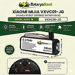 Mi Mijia VXVC01-JG Robot Süpürge Bataryası 14.4V 3200mAh Li-ion Uyumlu Yedeık Pil - BataryaBank