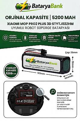 Mi Mop Pro 2 Plus 3D (STYTJ02ZHM) Uyumlu Robot Süpürge Bataryası 14.4V 5200mAh Li-ion Yedek Pil - 1