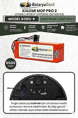 Mi Mop Pro 2 (MJST1SHW) Uyumlu Robot Süpürge Bataryası 14.4V 6500mAh Li-ion Yüksek Kapasiteli Yedek Pil - 1