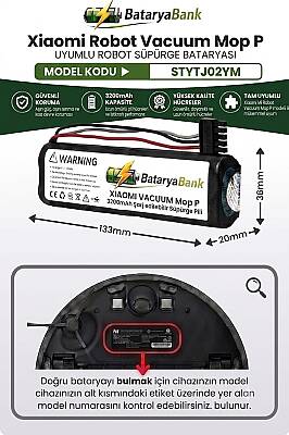 Mi Robot Vacuum Mop P (STYTJ02YM) Uyumlu Robot Süpürge Bataryası 14.4V 3200mAh Li-ion Yedek Pil - 1