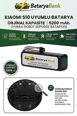 Mi S10 / S10+ Uyumlu Robot Süpürge Bataryası 14.4V 5200mAh Li-ion Orijinal Kapasite Pil - 1