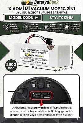 Mi Vacuum Mop 1C STYTJ01ZHM Robot Süpürge Bataryası 14.4V 2600mAh Li-ion Uyumlu Yedek Pil - 1
