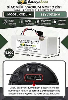 Mi Vacuum Mop 1C STYTJ01ZHM Robot Süpürge Bataryası 14.4V 5200mAh Li-ion Uyumlu Yüksek Kapasiteli Yedek Pil - 1